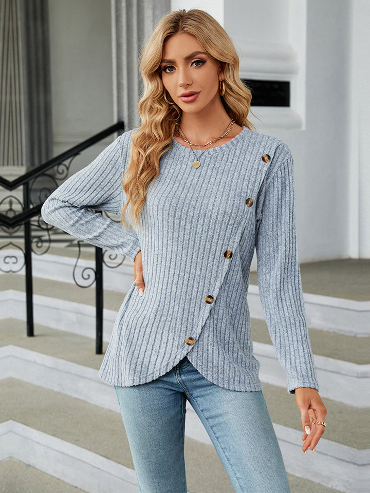 Ribbed Button Detail Blouse