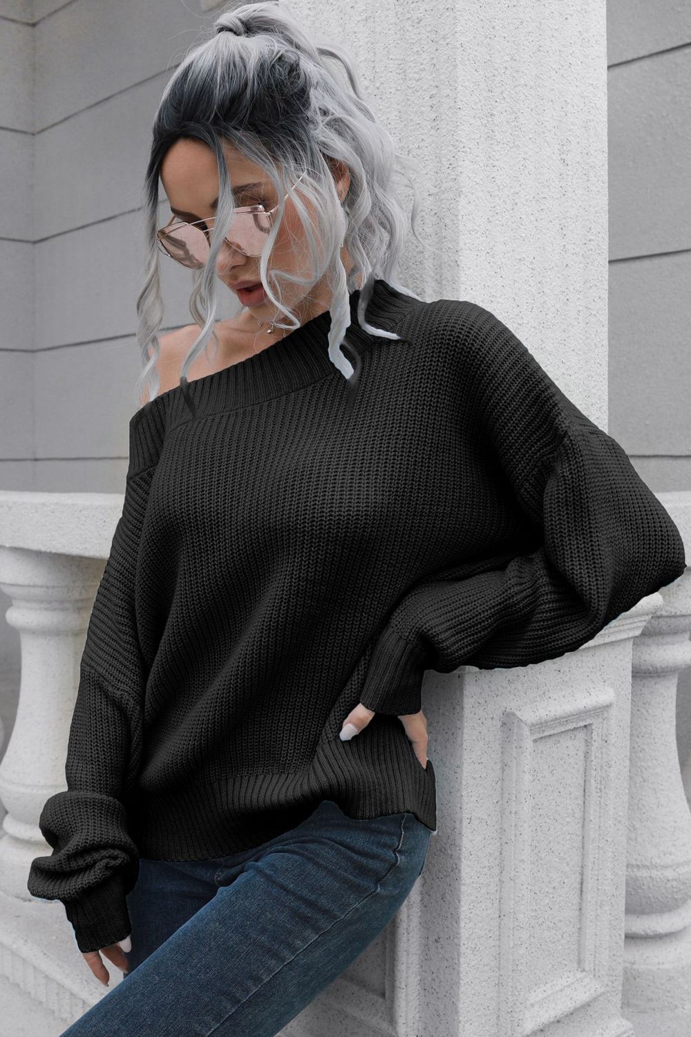 Off-Shoulder Pullover Sweater