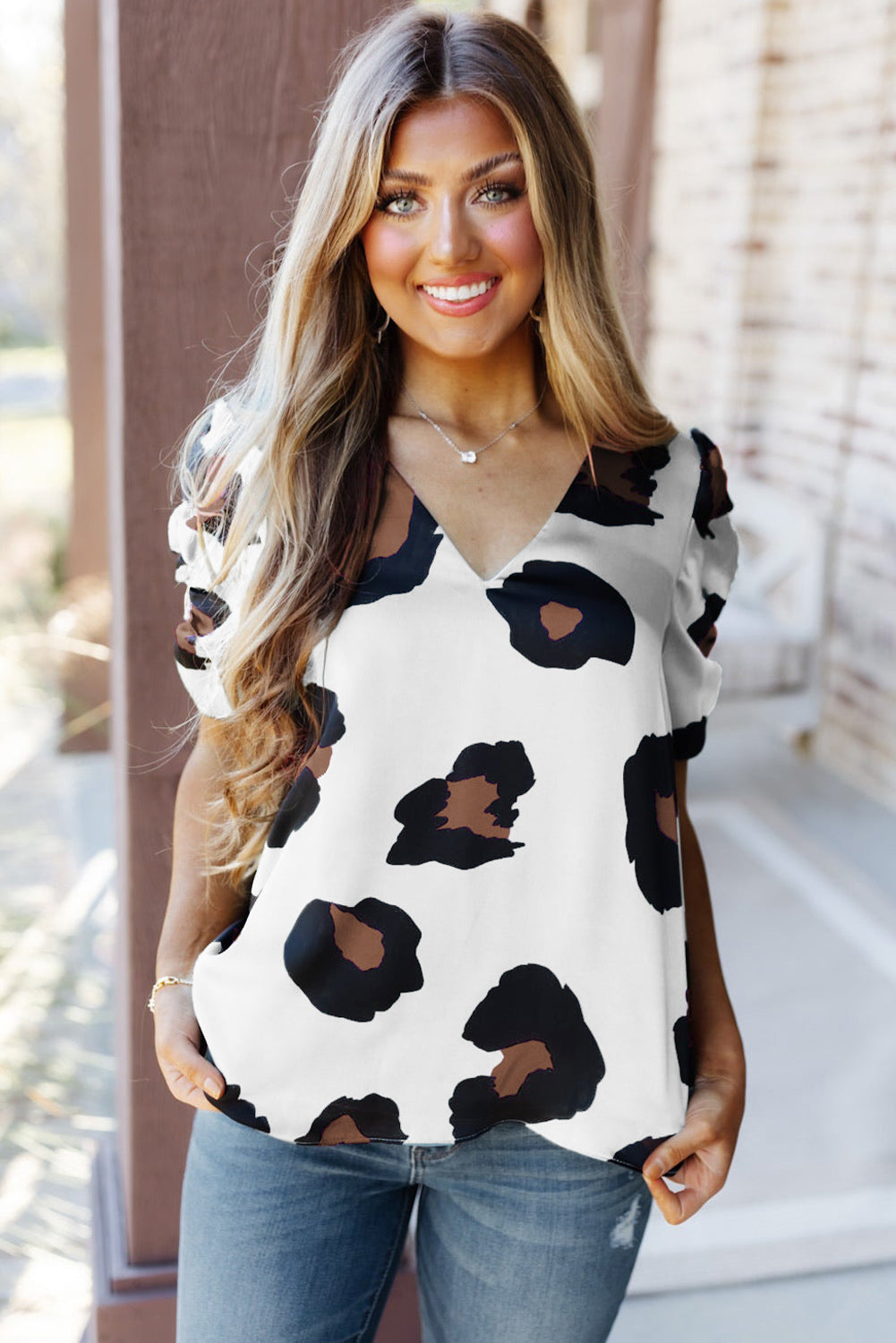 Ruched leopard Print Blouse