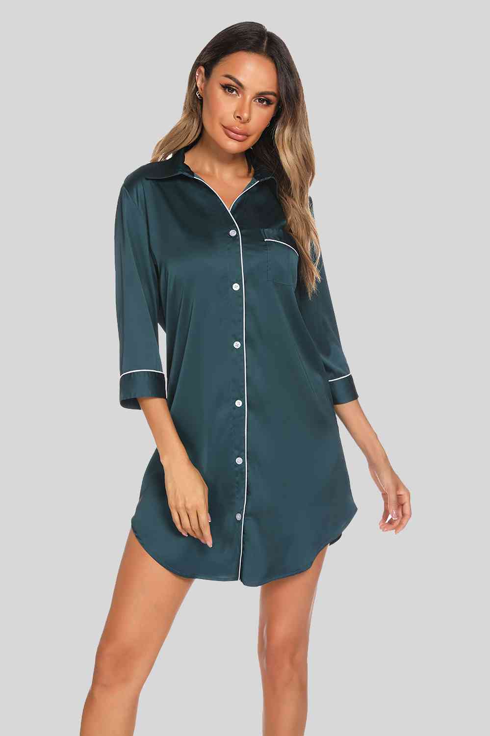 Button Up Night Dress with Pocket