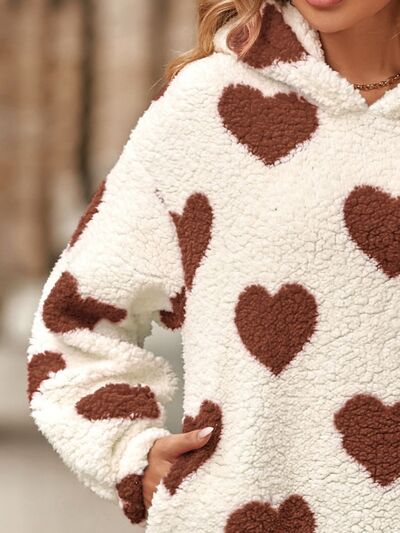 Fuzzy Heart Pocketed Hoodie