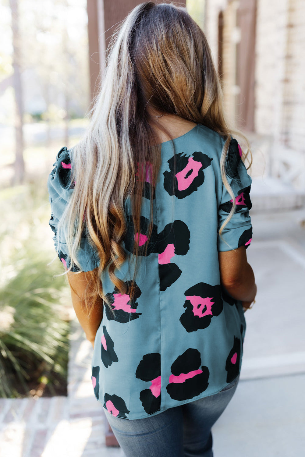 Ruched leopard Print Blouse