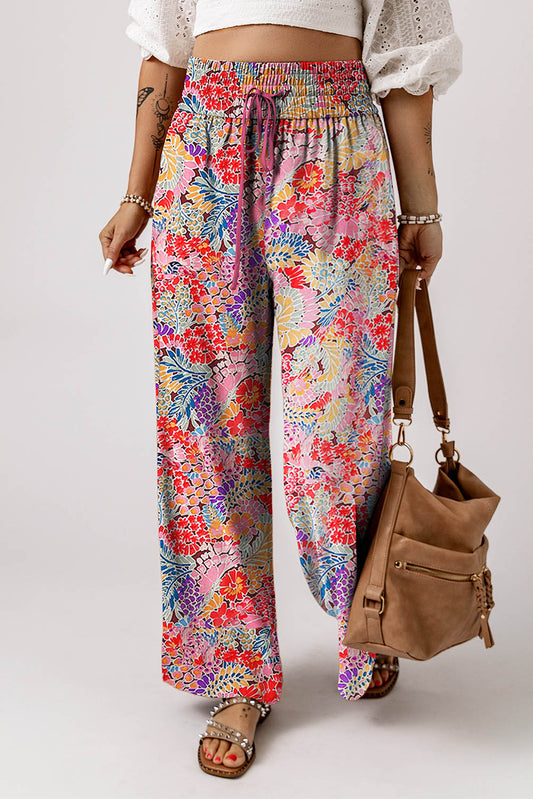 Drawstring Elastic Waist Casual Wide Leg Pants