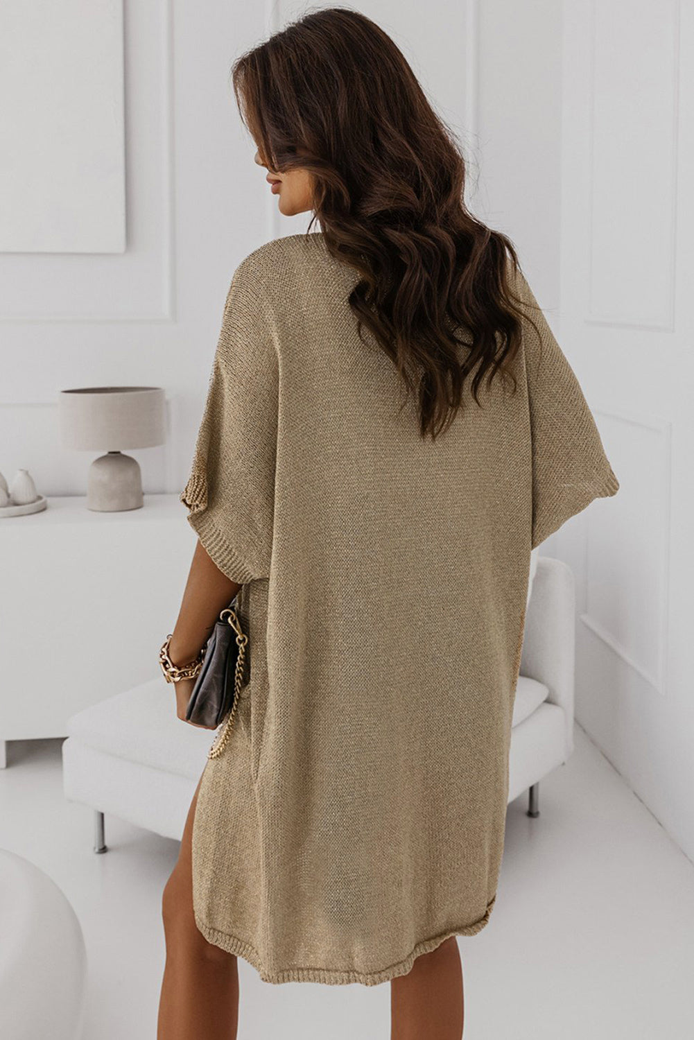 Khaki Pocketed Long Cardigan