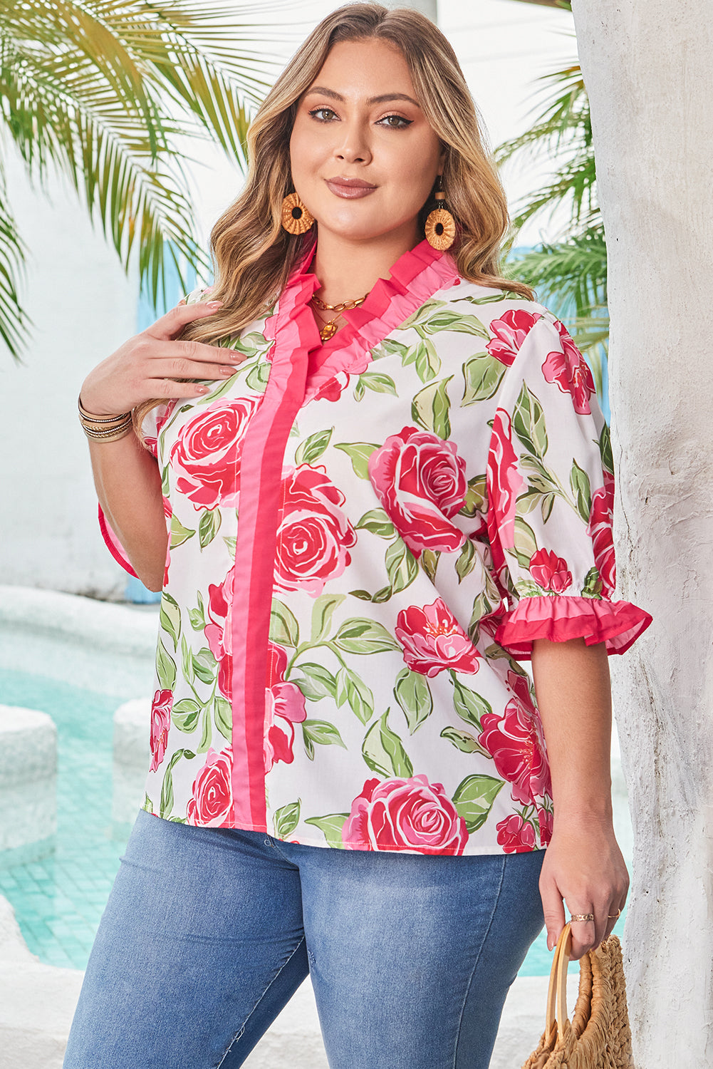 Floral Print Sleeve Blouse - plus