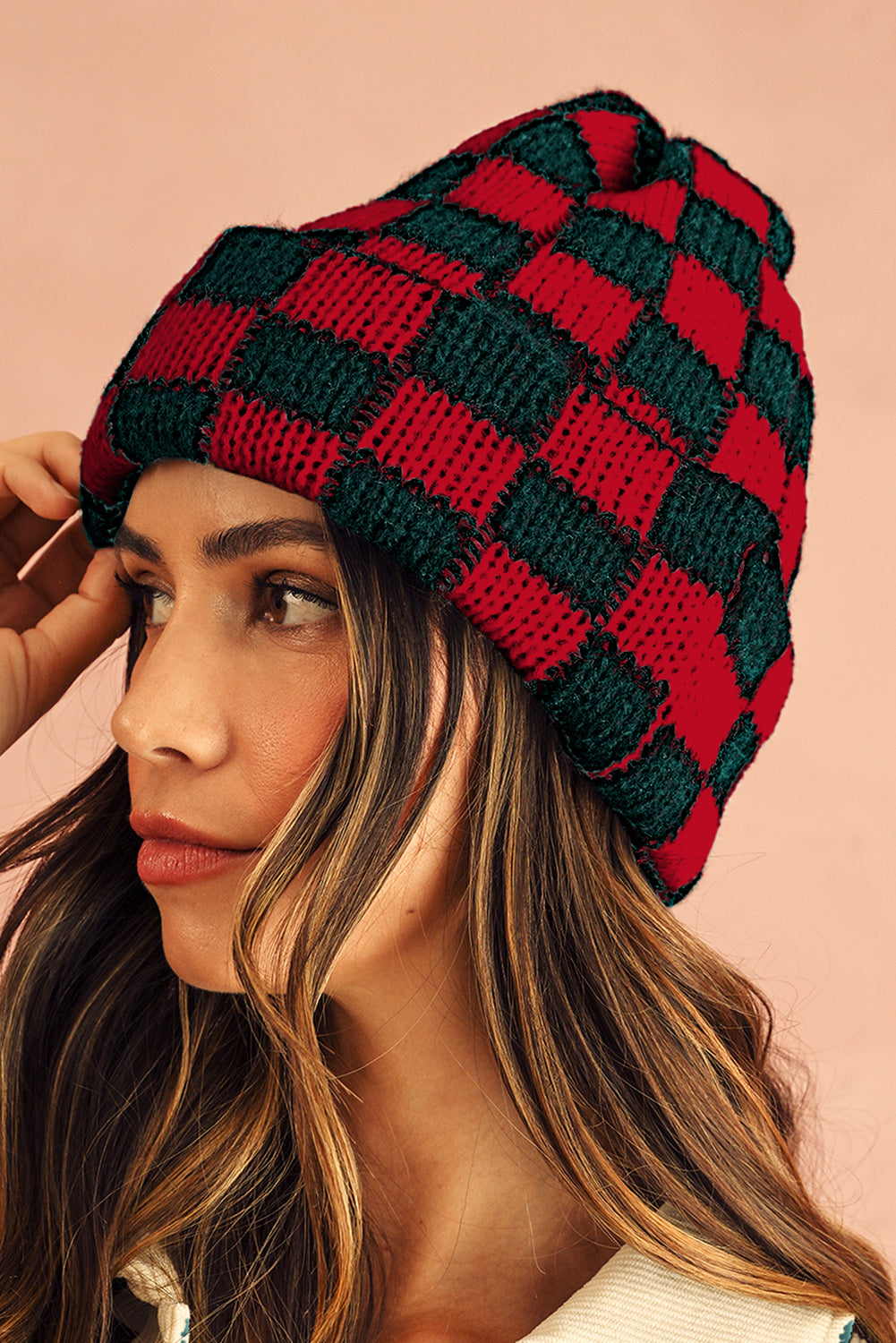 Black Two Tone Checkered Folded Eaveless Beanie Cap