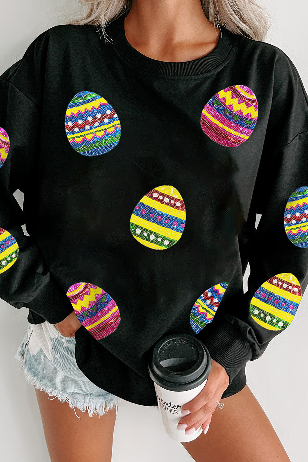 Eater Egg Sequin Crew Neck Sweatshirt