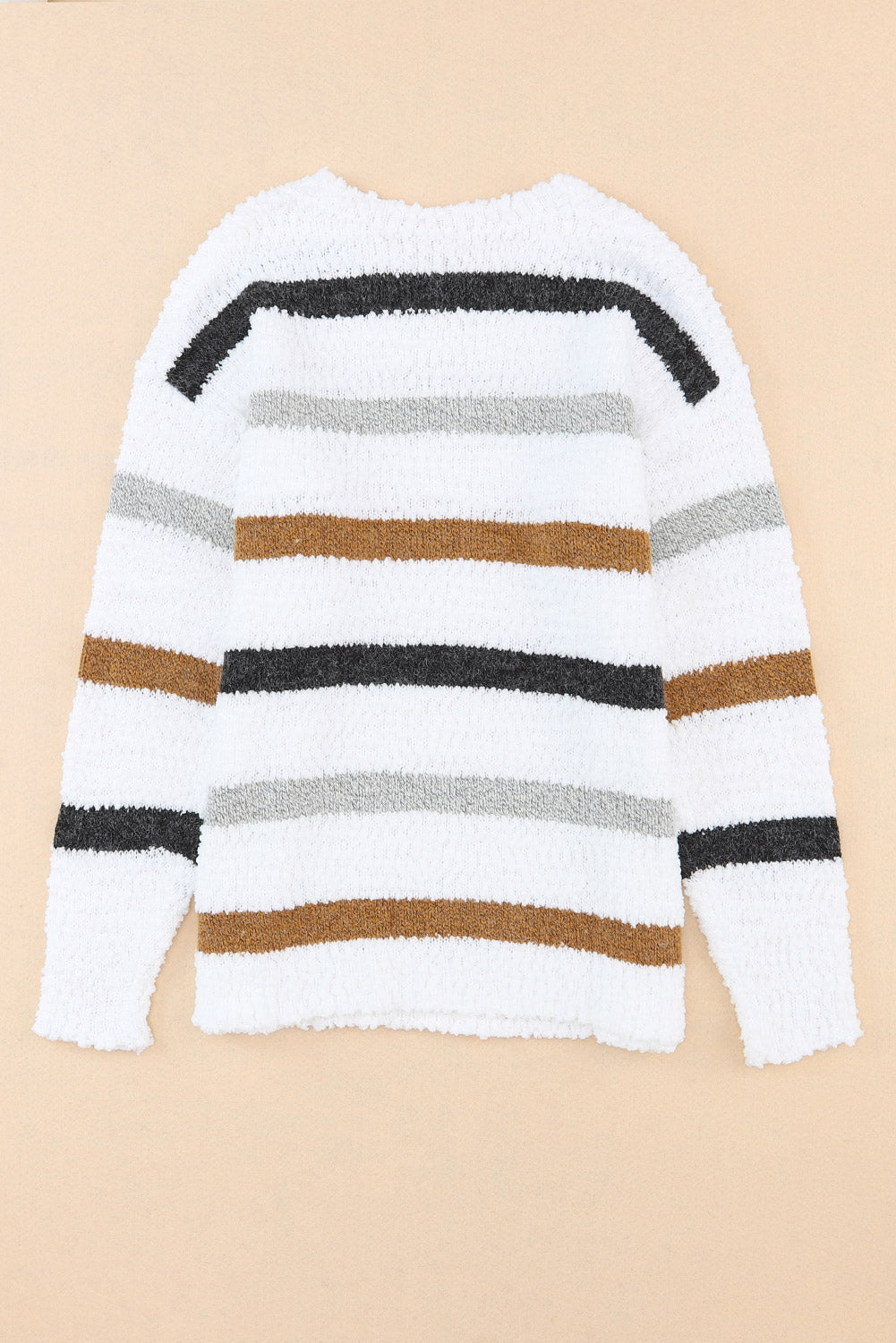 Light Pink Striped Popcorn Knit Sweater