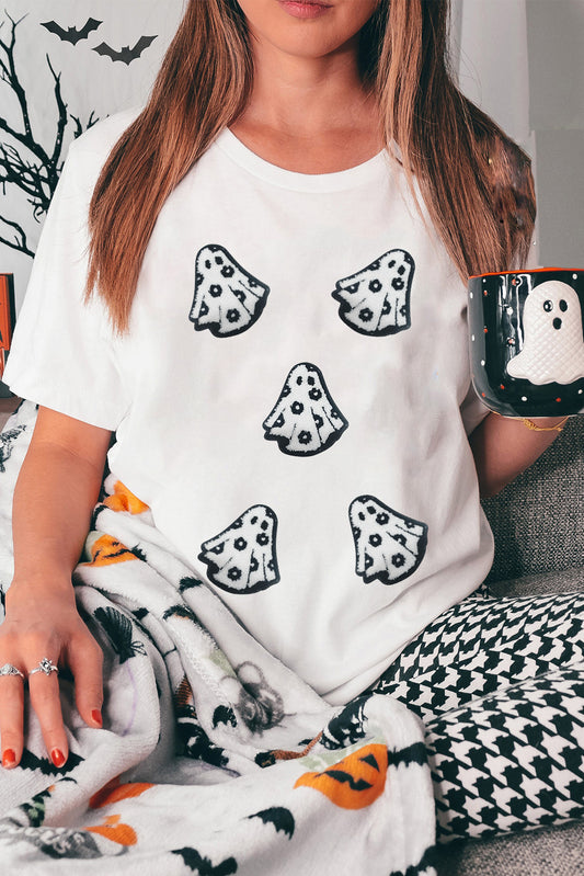 White Ghost Patched Cotton Blend T Shirt