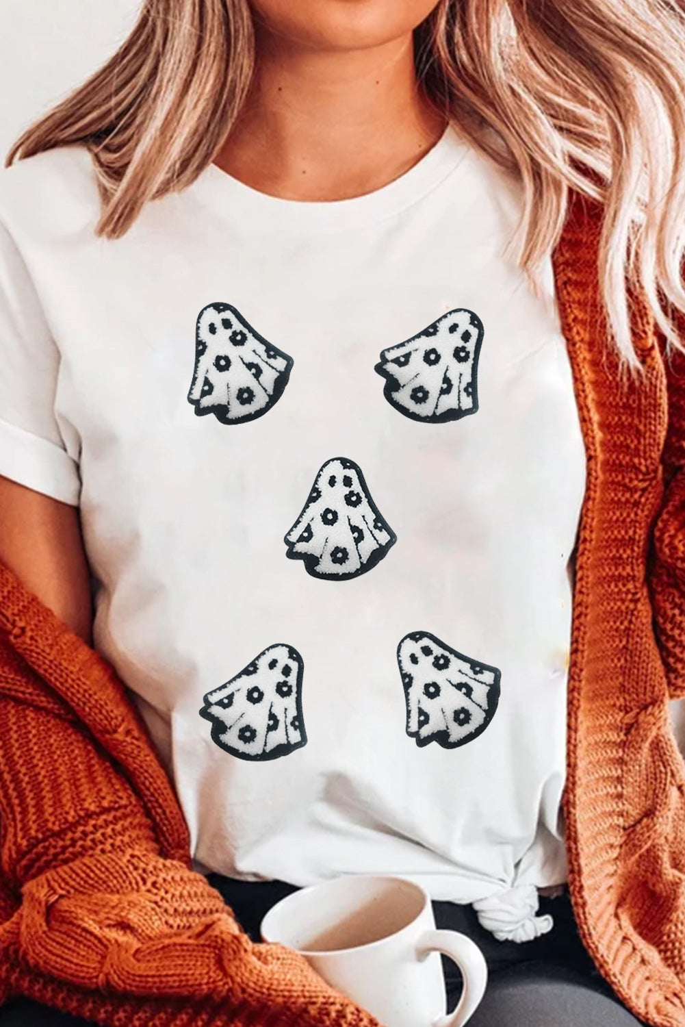 White Ghost Patched Cotton Blend T Shirt