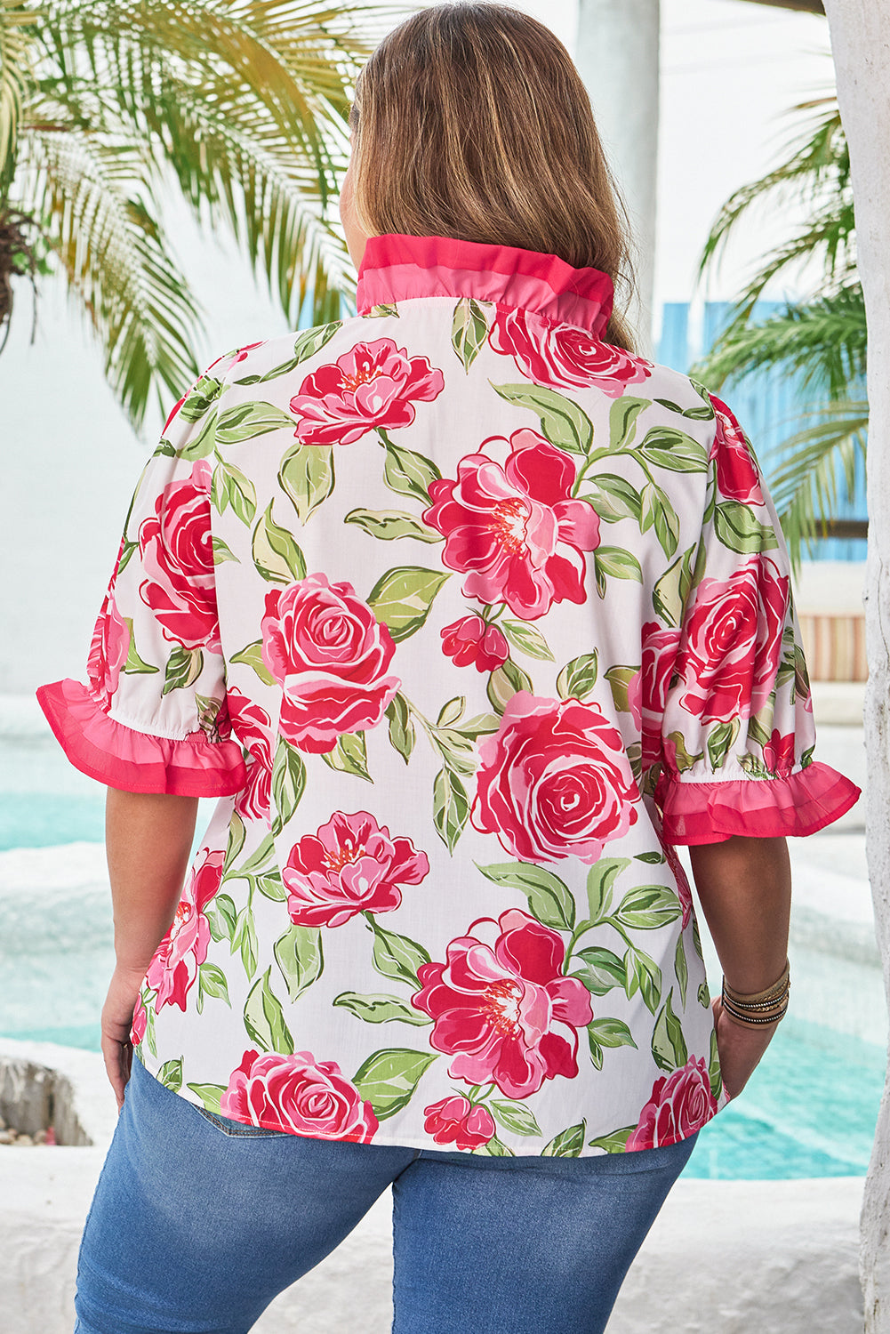 Floral Print Sleeve Blouse - plus