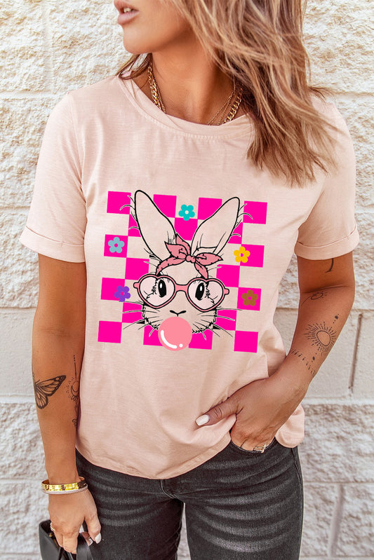 Easter Rabbit Checkered Flower T Shirt