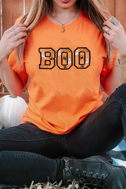 Orange BOO Halloween Embroidered Graphic Tee