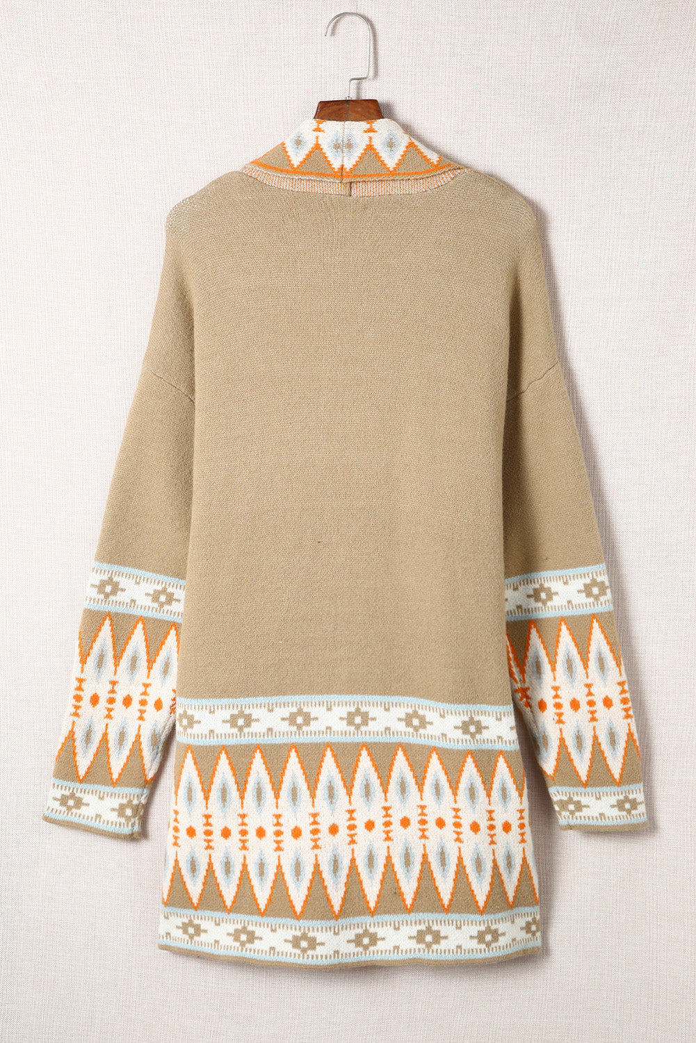 Orange Printed Aztec Print Open Front Knitted Cardigan