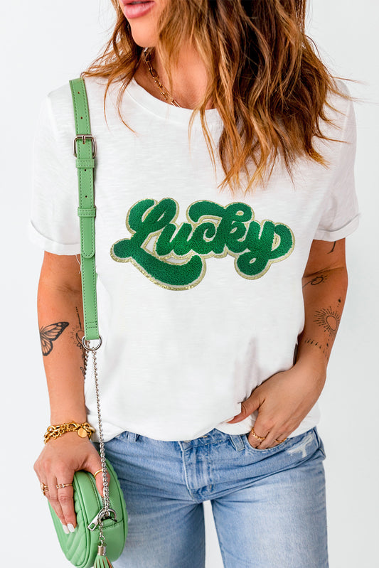 St. Patrick Lucky Chenille Glitter Graphic T Shirt