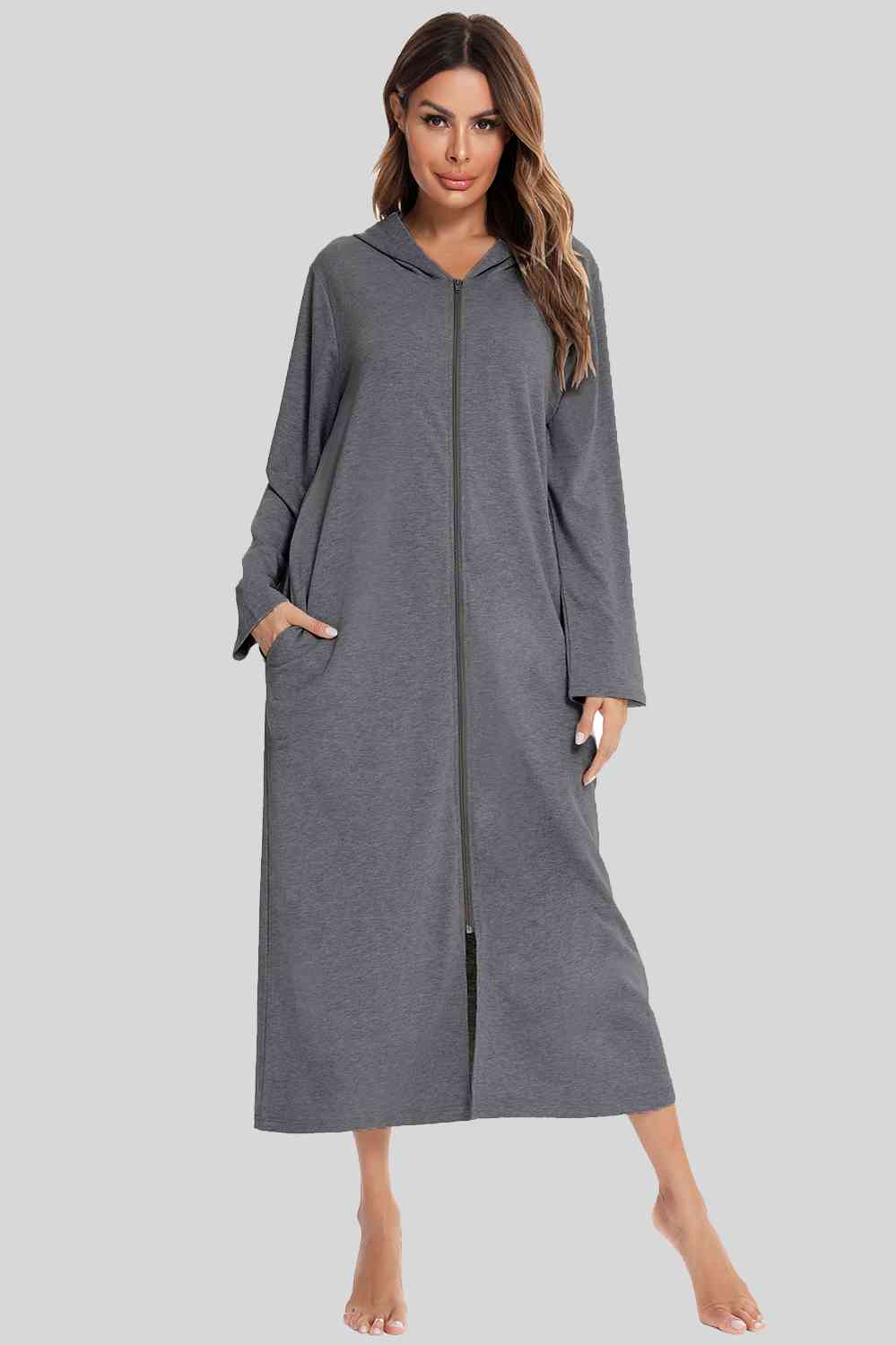 Zip Front Hooded robe with Pockets
