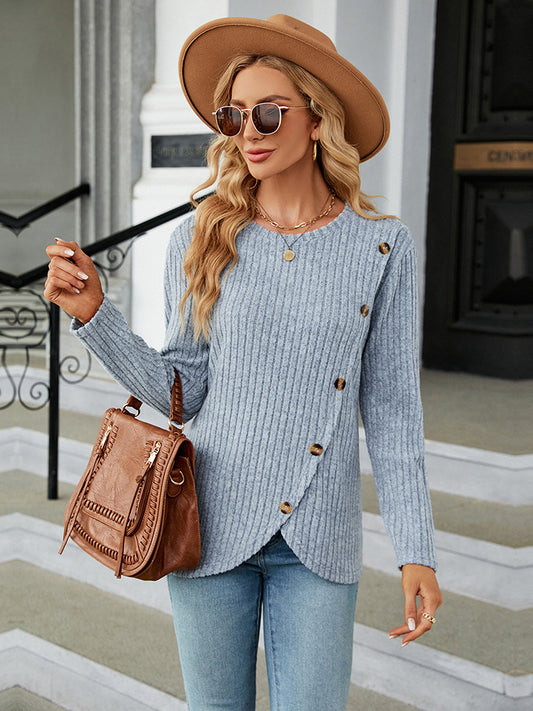 Ribbed Button Detail Blouse