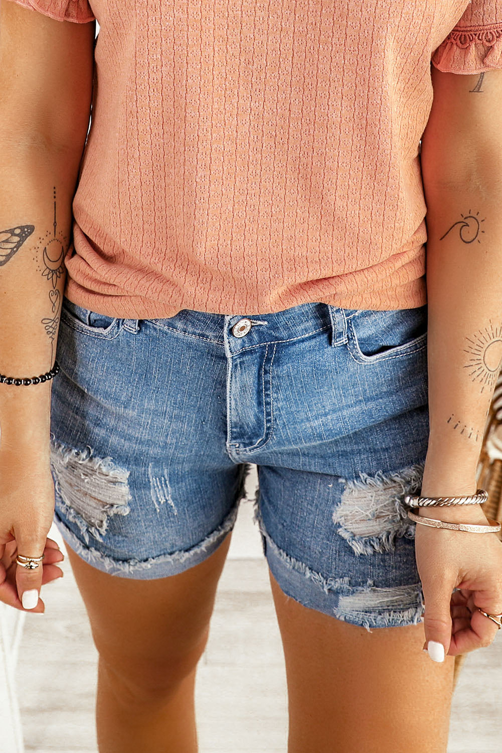 Distressed Denim Shorts