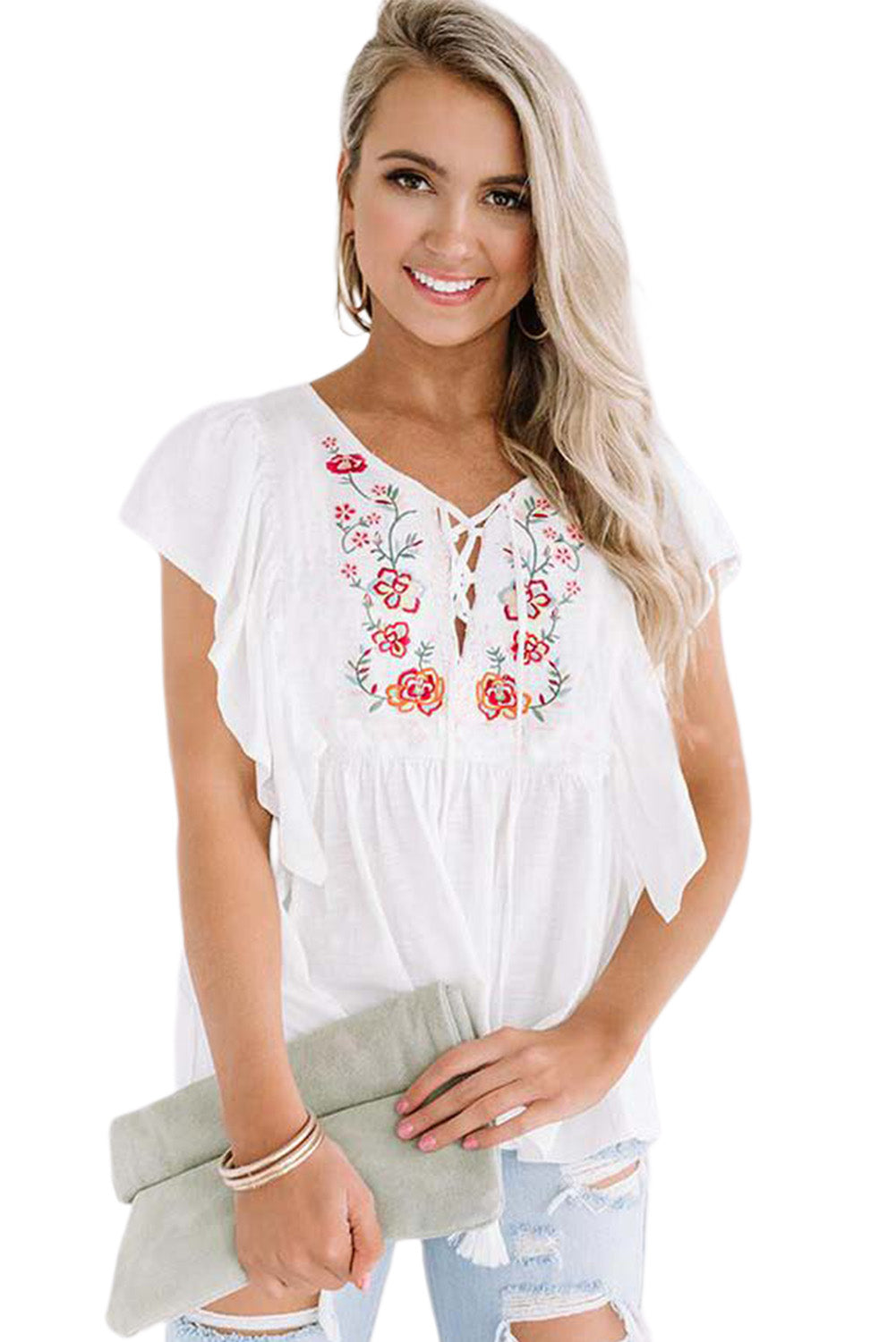Lace-up V Neck Top