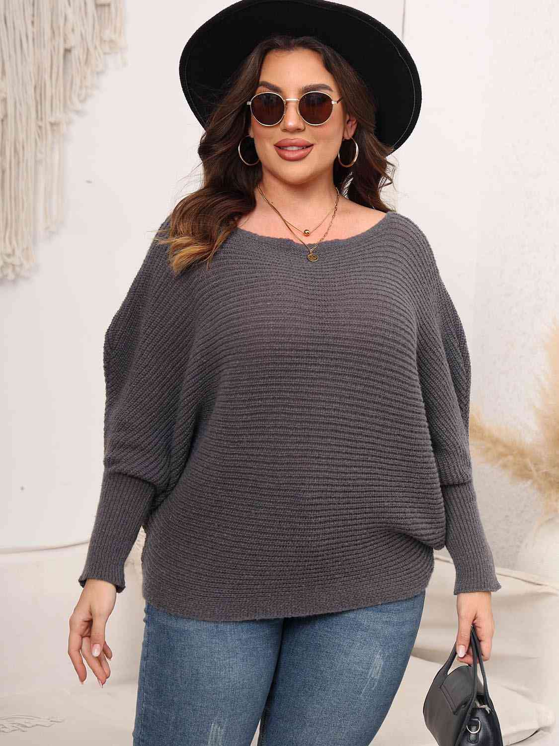 Boat Neck Batwing Sleeve Sweater