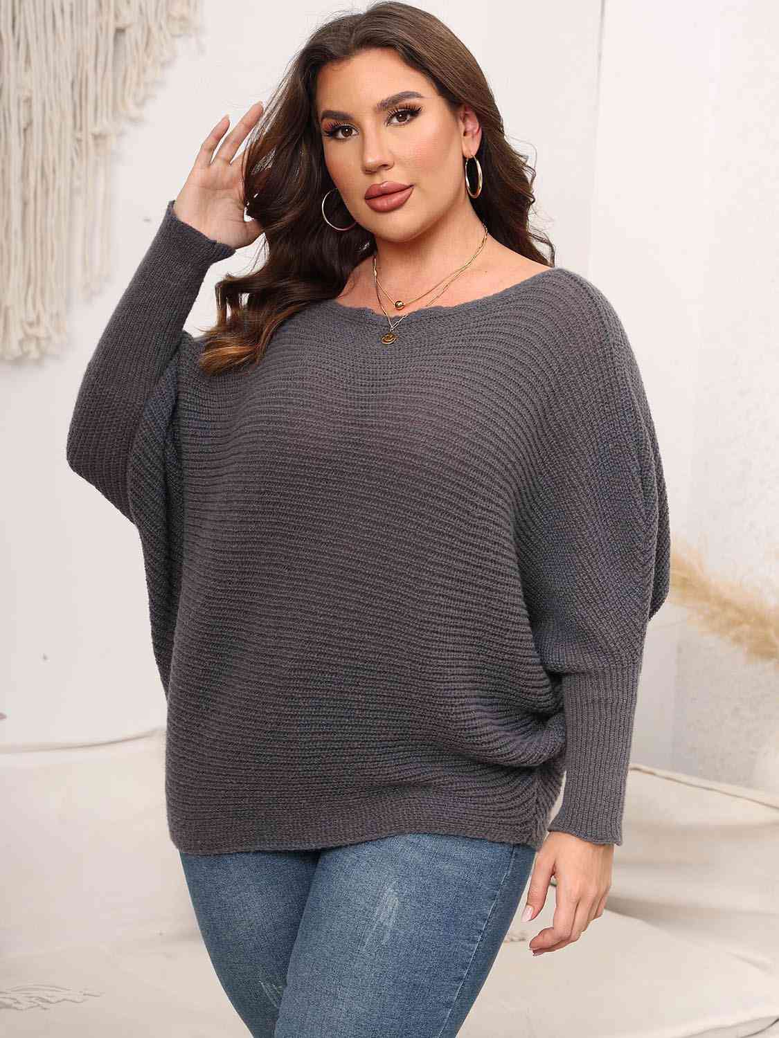 Boat Neck Batwing Sleeve Sweater