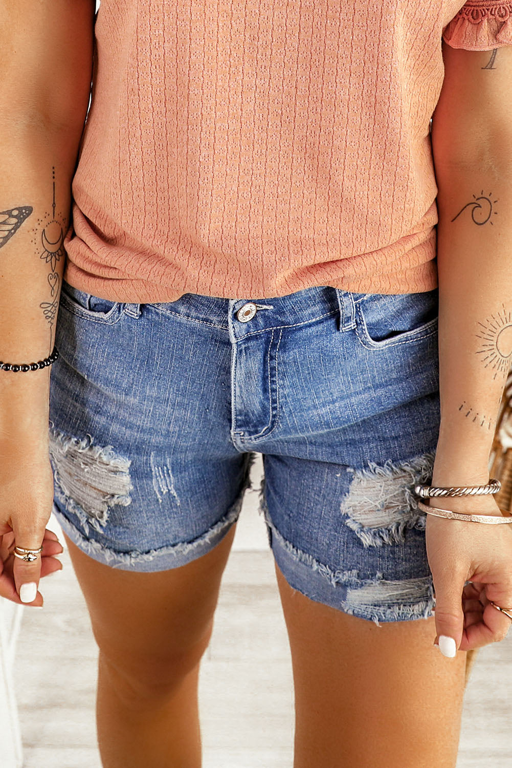 Distressed Denim Shorts