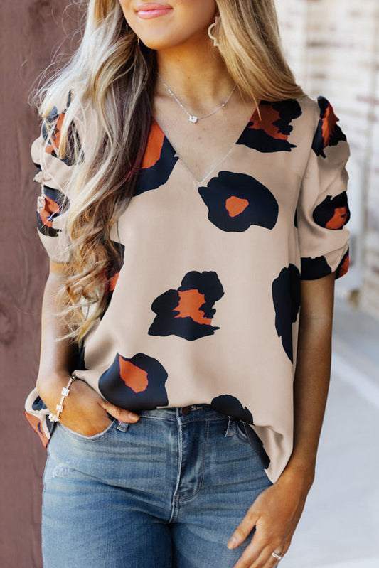 Ruched leopard Print Blouse