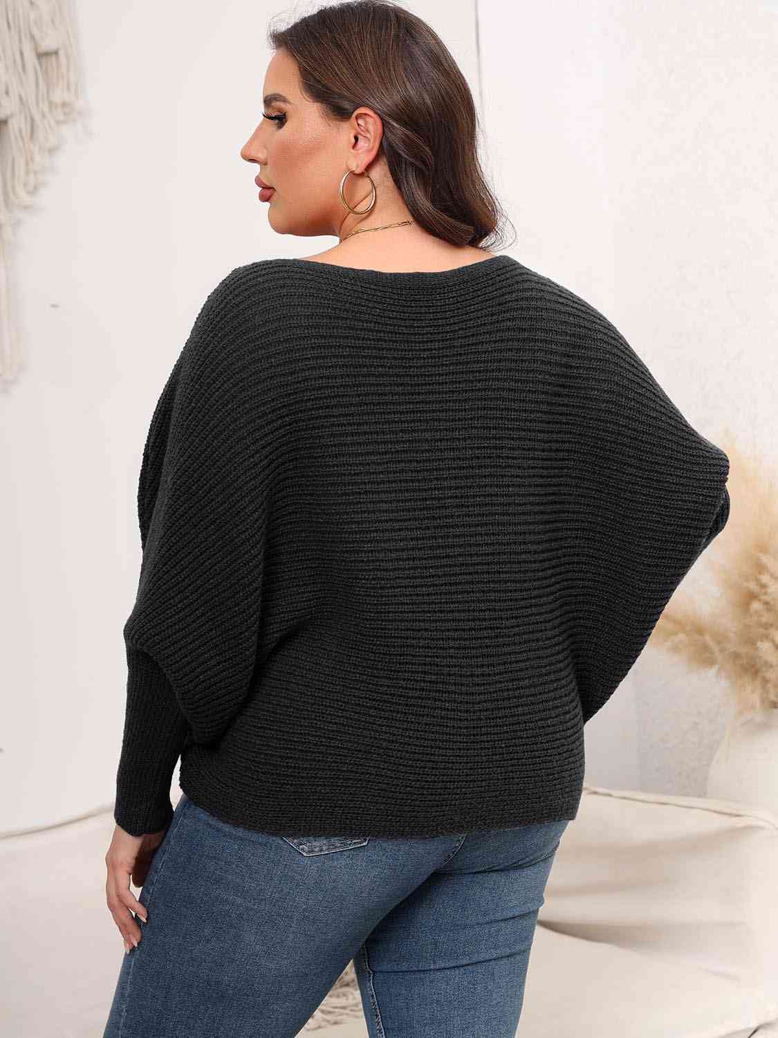 Boat Neck Batwing Sleeve Sweater